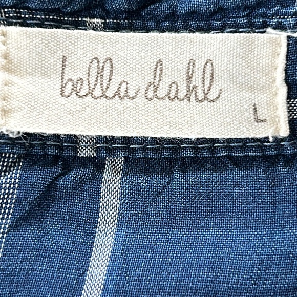 Anthro's Bella Dahl Acid Washed Distressed Indigo Tencel Blouse Lg MEASUREMENTS - Picture 3 of 13